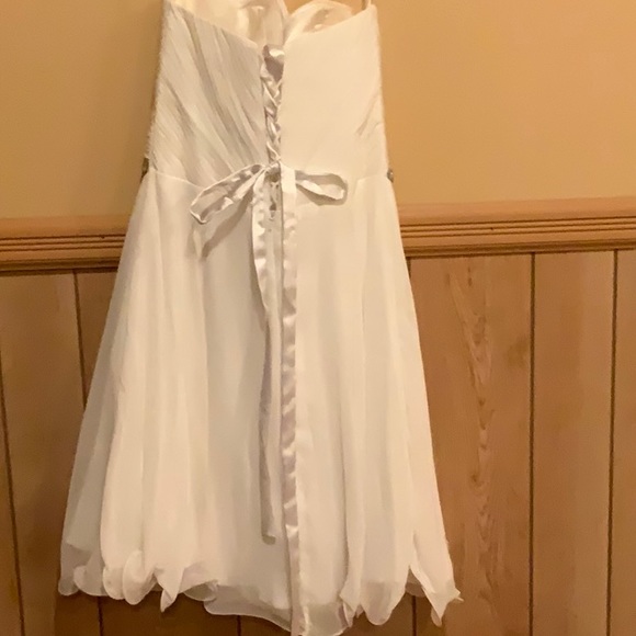 Dancing Queen Strapless White Chiffon Dress with Silver Sequin Accents - Picture 3 of 6